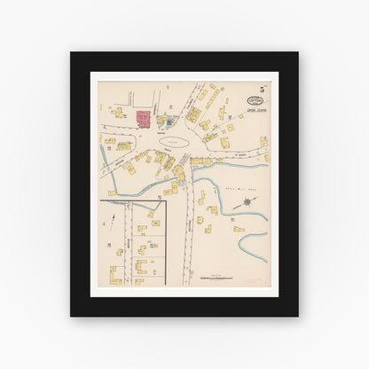 Old map wall art mockup — black gallery frame with white mat — Sanborn Fire Insurance Map from Upton, Worcester County, Massachusetts (1922), Sheet #0005