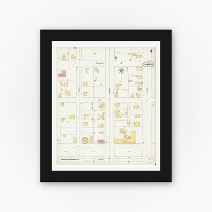 Old map wall art mockup — black gallery frame with white mat — Sanborn Fire Insurance Map from Tallahassee, Leon County, Florida (1903), Sheet #0004