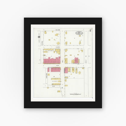 Old map wall art mockup — black gallery frame with white mat — Sanborn Fire Insurance Map from Lewisville, Denton County, Texas (1921), Sheet #0002