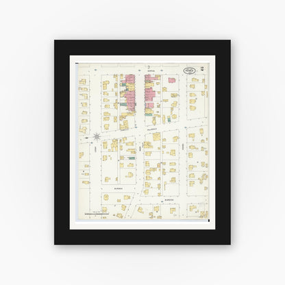 Old map wall art mockup — black gallery frame with white mat — Sanborn Fire Insurance Map from Homer, Calhoun County, Michigan (1907), Sheet #0002