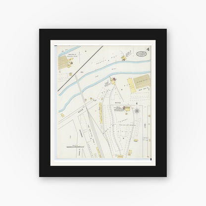 Old map wall art mockup — black gallery frame with white mat — Sanborn Fire Insurance Map from Vassar, Tuscola County, Michigan (1895), Sheet #0004