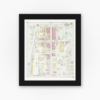 Old map wall art mockup — black gallery frame with white mat — Sanborn Fire Insurance Map from Hudson, Lenawee County, Michigan (1893), Sheet #0002