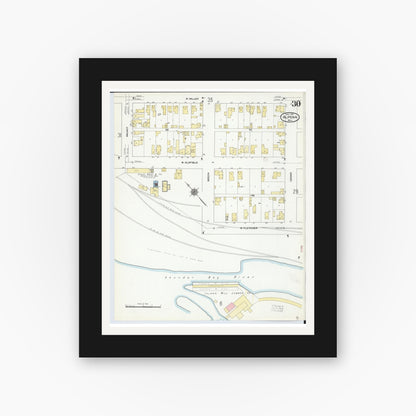 Old map wall art mockup — black gallery frame with white mat — Sanborn Fire Insurance Map from Alpena, Alpena County, Michigan (1910), Sheet #0030