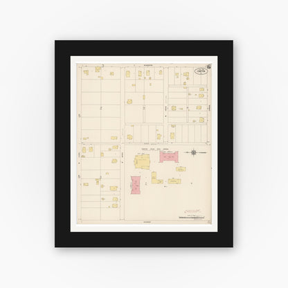 Old map wall art mockup — black gallery frame with white mat — Sanborn Fire Insurance Map from Compton, Los Angeles County, California (1916), Sheet #0006