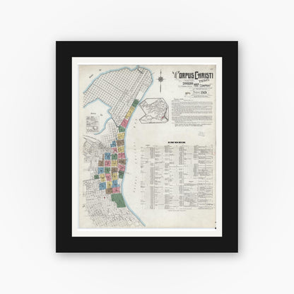Old map wall art mockup — black gallery frame with white mat — Sanborn Fire Insurance Map from Corpus Christi, Nueces County, Texas (1919), Sheet #0001