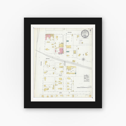 Old map wall art mockup — black gallery frame with white mat — Sanborn Fire Insurance Map from Higbee, Randolph County, Missouri (1900) - Complete Map Set
