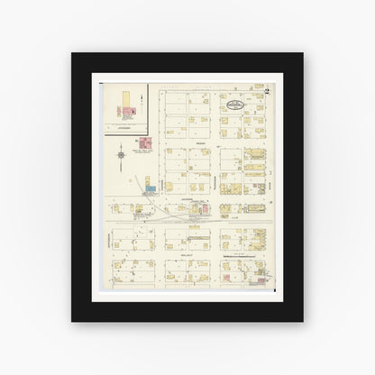 Old map wall art mockup — black gallery frame with white mat — Sanborn Fire Insurance Map from Grover Hill, Paulding County, Ohio (1913), Sheet #0002