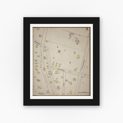 Old map wall art mockup — black gallery frame with white mat — Sanborn Fire Insurance Map from Yonkers, Westchester County, New York (1886), Sheet #0003