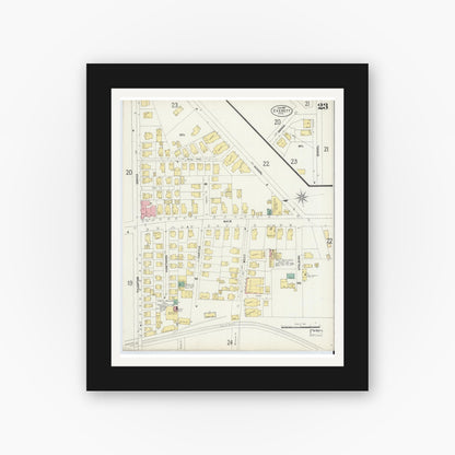 Old map wall art mockup — black gallery frame with white mat — Sanborn Fire Insurance Map from Everett, Middlesex County, Massachusetts (1897), Sheet #0023