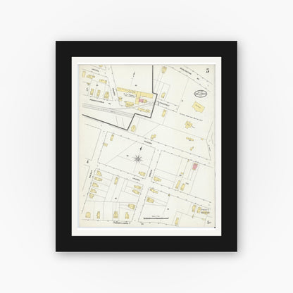 Old map wall art mockup — black gallery frame with white mat — Sanborn Fire Insurance Map from Delanco, Burlington County, New Jersey (1909), Sheet #0005