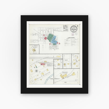 Old map wall art mockup — black gallery frame with white mat — Sanborn Fire Insurance Map from Ash Grove, Greene County, Missouri (1902) - Complete Map Set