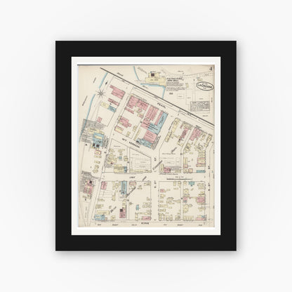 Old map wall art mockup — black gallery frame with white mat — Sanborn Fire Insurance Map from La Crosse, La Crosse County, Wisconsin (1884), Sheet #0004