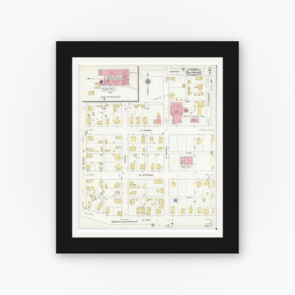 Old map wall art mockup — black gallery frame with white mat — Sanborn Fire Insurance Map from Valparaiso, Porter County, Indiana (1910), Sheet #0007