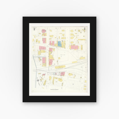 Old map wall art mockup — black gallery frame with white mat — Sanborn Fire Insurance Map from Silsbee, Hardin County, Texas (1937), Sheet #0002