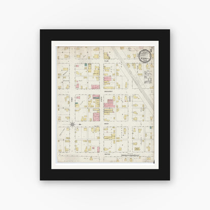 Old map wall art mockup — black gallery frame with white mat — Sanborn Fire Insurance Map from Albany, Delaware County, Indiana (1895) - Complete Map Set