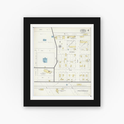 Old map wall art mockup — black gallery frame with white mat — Sanborn Fire Insurance Map from Pipestone, Pipestone County, Minnesota (1898), Sheet #0004