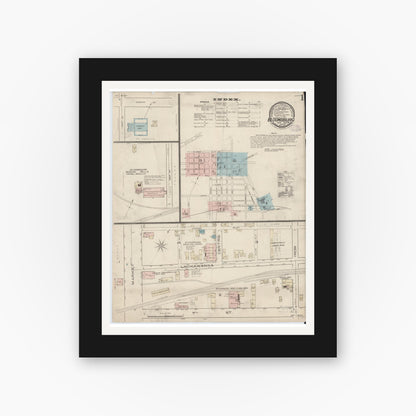 Old map wall art mockup — black gallery frame with white mat — Sanborn Fire Insurance Map from Bloomsburg, Columbia County, Pennsylvania (1885) - Complete Map Set