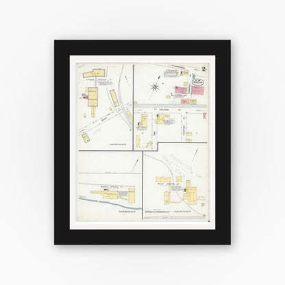 Old map wall art mockup — black gallery frame with white mat — Sanborn Fire Insurance Map from Marion, Mcdowell County, North Carolina (1908), Sheet #0002