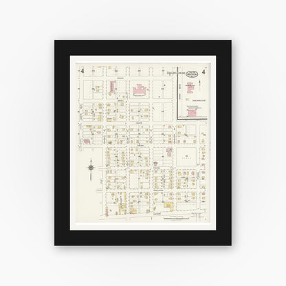 Old map wall art mockup — black gallery frame with white mat — Sanborn Fire Insurance Map from Mission, Hidalgo County, Texas (1925), Sheet #0004