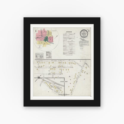 Old map wall art mockup — black gallery frame with white mat — Sanborn Fire Insurance Map from Oakdale, Allegheny County, Pennsylvania (1924), Sheet #0001