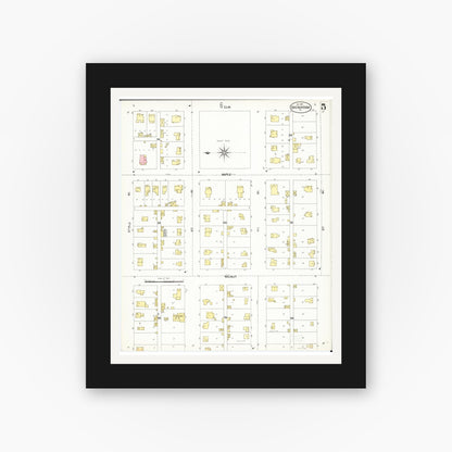 Old map wall art mockup — black gallery frame with white mat — Sanborn Fire Insurance Map from Shenandoah, Page County, Iowa (1901), Sheet #0005