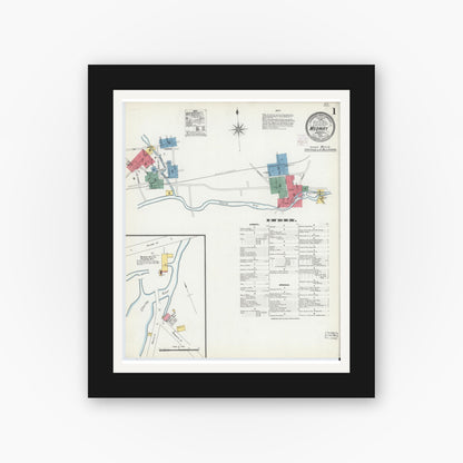 Old map wall art mockup — black gallery frame with white mat — Sanborn Fire Insurance Map from Medway, Norfolk County, Massachusetts (1903), Sheet #0001