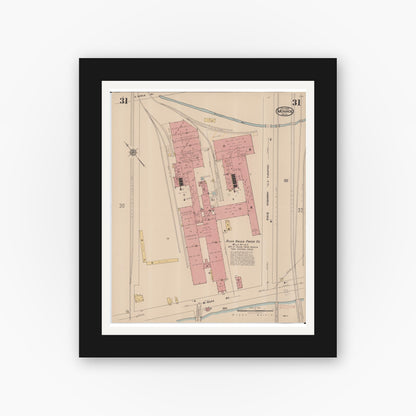 Old map wall art mockup — black gallery frame with white mat — Sanborn Fire Insurance Map from Monroe, Monroe County, Michigan (1922), Sheet #0031