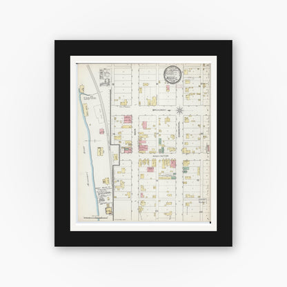 Old map wall art mockup — black gallery frame with white mat — Sanborn Fire Insurance Map from Waverly, Lafayette County, Missouri (1892), Sheet #0001