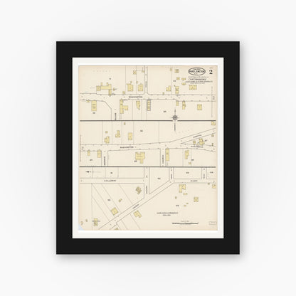 Old map wall art mockup — black gallery frame with white mat — Sanborn Fire Insurance Map from River Junction, Gadsden County, Florida (1922), Sheet #0002