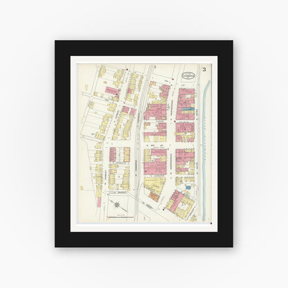 Old map wall art mockup — black gallery frame with white mat — Sanborn Fire Insurance Map from Shamokin, Northumberland County, Pennsylvania (1913), Sheet #0003