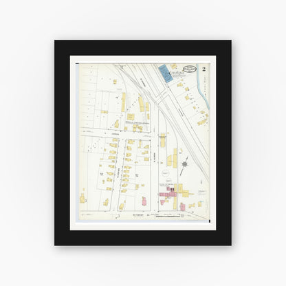 Old map wall art mockup — black gallery frame with white mat — Sanborn Fire Insurance Map from Ypsilanti, Washtenaw County, Michigan (1916), Sheet #0002