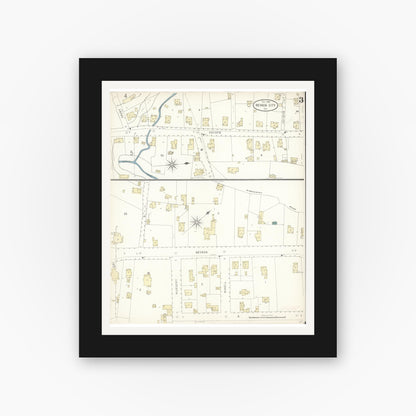 Old map wall art mockup — black gallery frame with white mat — Sanborn Fire Insurance Map from Nevada City, Nevada County, California (1898), Sheet #0003
