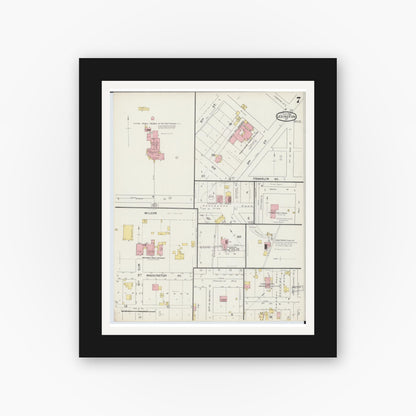 Old map wall art mockup — black gallery frame with white mat — Sanborn Fire Insurance Map from Lexington, Lafayette County, Missouri (1894), Sheet #0007