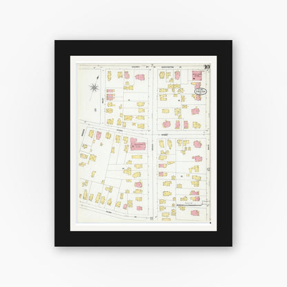 Old map wall art mockup — black gallery frame with white mat — Sanborn Fire Insurance Map from Oneida, Madison County, New York (1904), Sheet #0009