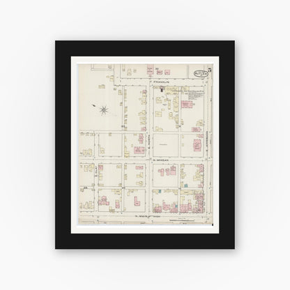Old map wall art mockup — black gallery frame with white mat — Sanborn Fire Insurance Map from Butler, Butler County, Pennsylvania (1886), Sheet #0005