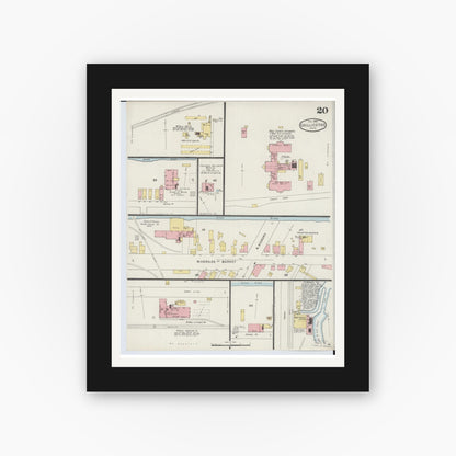Old map wall art mockup — black gallery frame with white mat — Sanborn Fire Insurance Map from Chillicothe, Ross County, Ohio (1895), Sheet #0020
