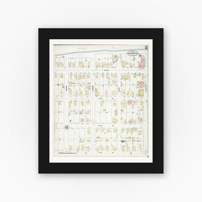Old map wall art mockup — black gallery frame with white mat — Sanborn Fire Insurance Map from Beardstown, Cass County, Illinois (1906), Sheet #0002