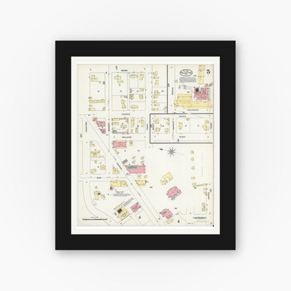 Old map wall art mockup — black gallery frame with white mat — Sanborn Fire Insurance Map from Palestine, Anderson County, Texas (1905), Sheet #0005