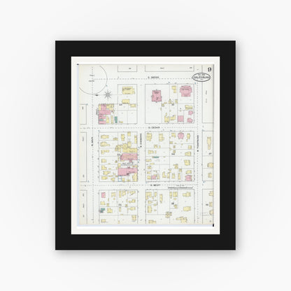 Old map wall art mockup — black gallery frame with white mat — Sanborn Fire Insurance Map from Galesburg, Knox County, Illinois (1892), Sheet #0009