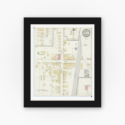 Old map wall art mockup — black gallery frame with white mat — Sanborn Fire Insurance Map from Corning, Perry County, Ohio (1893), Sheet #0001