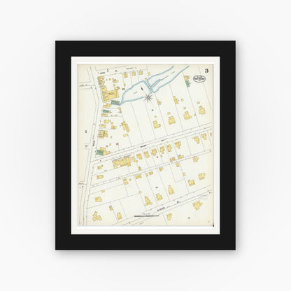 Old map wall art mockup — black gallery frame with white mat — Sanborn Fire Insurance Map from Bay Shore, Suffolk County, New York (1902), Sheet #0003