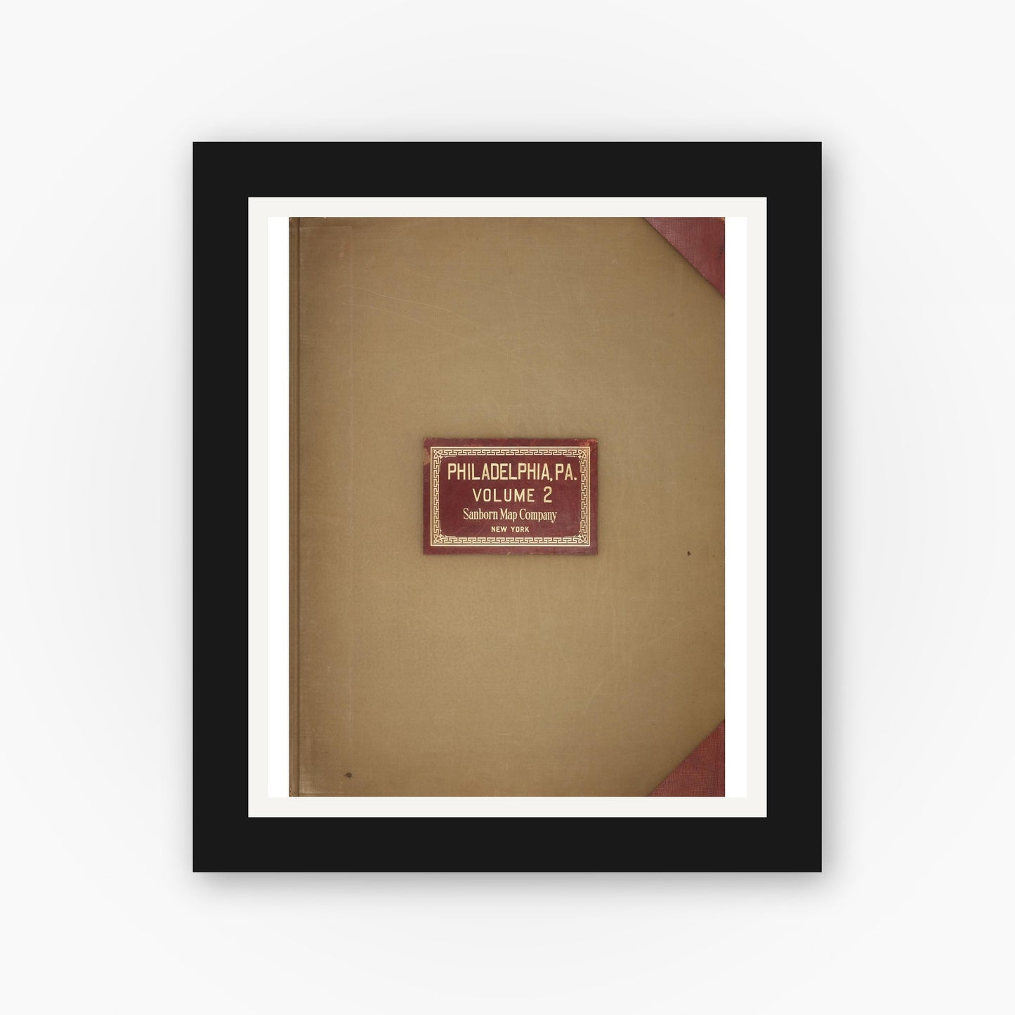 Old map wall art mockup — black gallery frame with white mat — Sanborn Fire Insurance Map from Philadelphia, Philadelphia County, Pennsylvania (1950), Sheet #0001