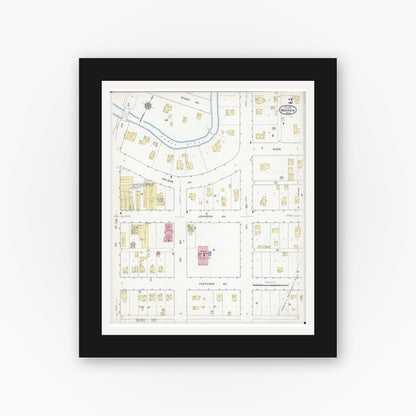 Old map wall art mockup — black gallery frame with white mat — Sanborn Fire Insurance Map from Warren, Marshall County, Minnesota (1915), Sheet #0002