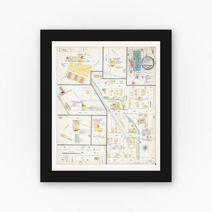 Old map wall art mockup — black gallery frame with white mat — Sanborn Fire Insurance Map from Petersburg, Pike County, Indiana (1899) - Complete Map Set