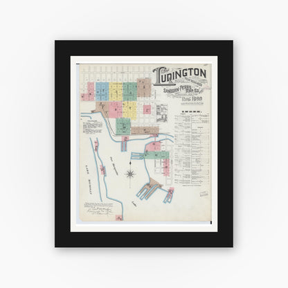 Old map wall art mockup — black gallery frame with white mat — Sanborn Fire Insurance Map from Ludington, Mason County, Michigan (1890) - Complete Map Set