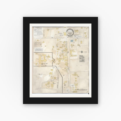 Old map wall art mockup — black gallery frame with white mat — Sanborn Fire Insurance Map from Kapaau, Hawaii County, Hawaii (1956), Sheet #0001