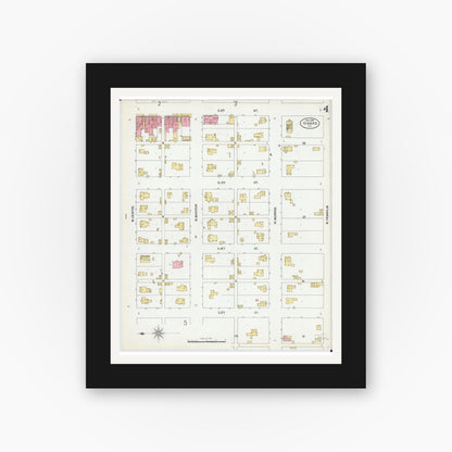 Old map wall art mockup — black gallery frame with white mat — Sanborn Fire Insurance Map from Girard, Macoupin County, Illinois (1900), Sheet #0004