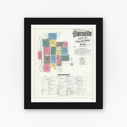 Old map wall art mockup — black gallery frame with white mat — Sanborn Fire Insurance Map from Blairsville, Indiana County, Pennsylvania (1909) - Complete Map Set