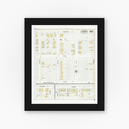 Old map wall art mockup — black gallery frame with white mat — Sanborn Fire Insurance Map from Sault Sainte Marie, Chippewa County, Michigan (1902), Sheet #0022