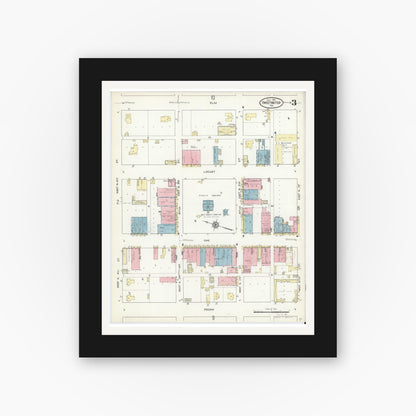 Old map wall art mockup — black gallery frame with white mat — Sanborn Fire Insurance Map from Sweetwater, Nolan County, Texas (1914), Sheet #0003
